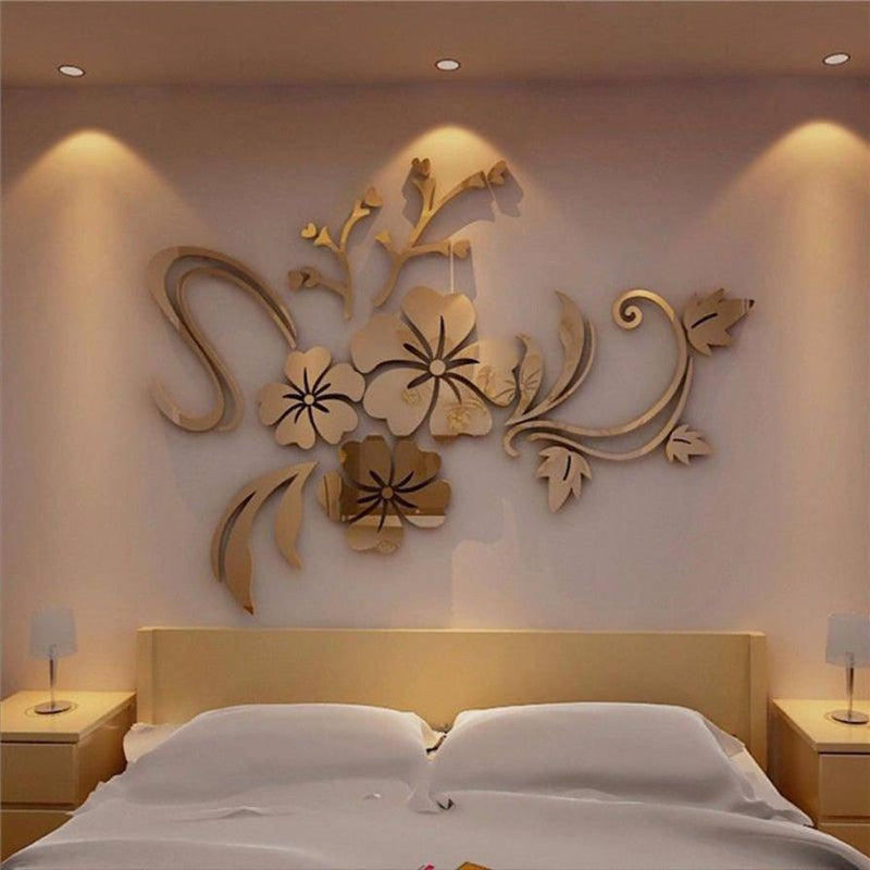 Shpwfbe Room Decor 3D Acrylic Mirror Wall Stickers Roses Diy Self Adhesive  Wall Art Home Removable Living Bed Bath Office 