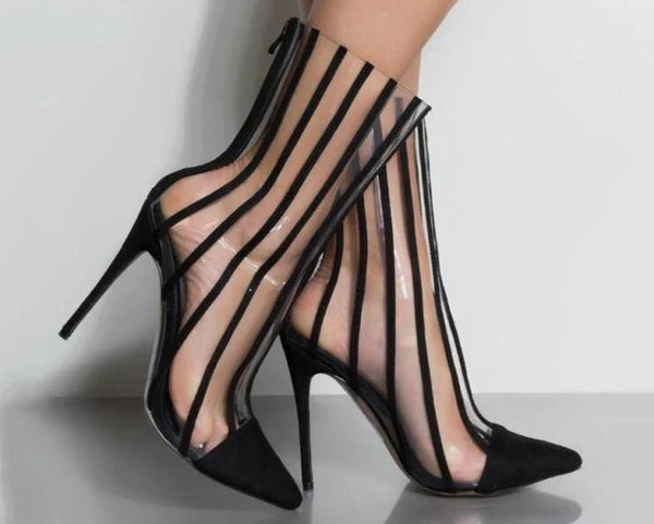 Stripes Transparent | Clear Boots Sandals Thin Pointed Toe High Heels ...