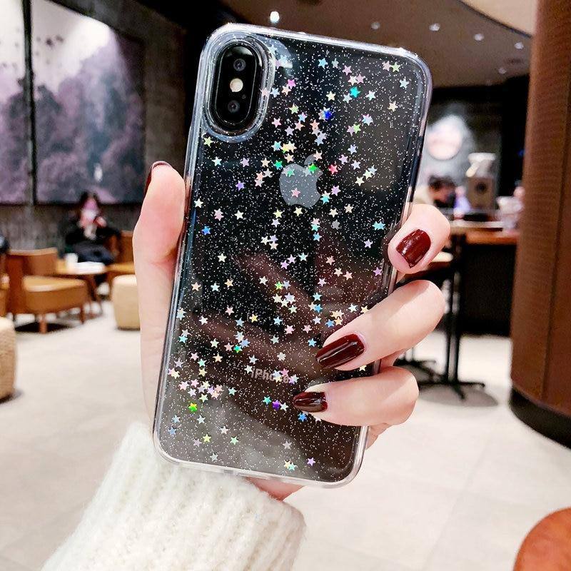 Gezichtsvermogen Om te mediteren rotatie Clear Colorful Star Bling Glitter Phone Case For iPhone X XS Max XR X –  Kalsord