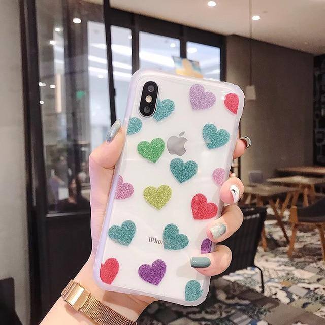 Transparent Colorful Glittering Hearts | Love Phone CaseFor Iphone 7 8 Plus 6s X XS 7 8 Plus 6 6Scases - Kalsord