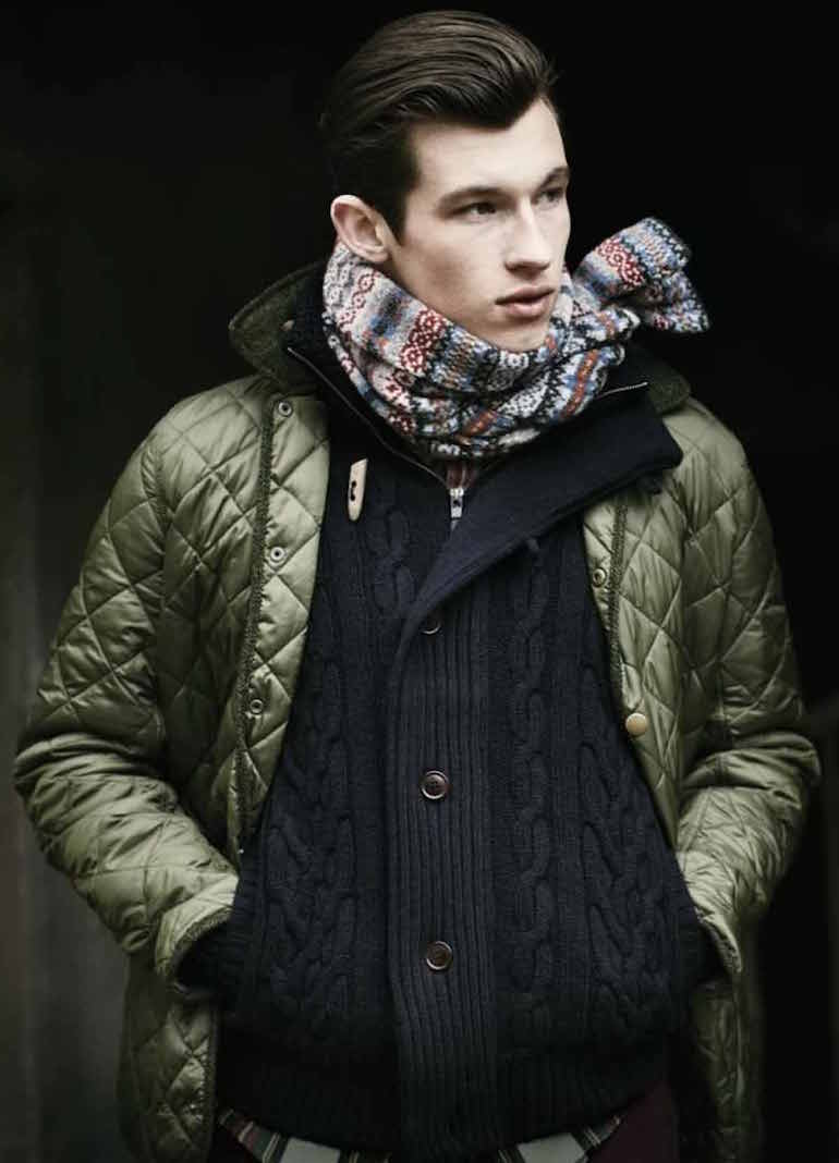 barbour quiltad jacka cardigan halsduk kontrollerad skjorta