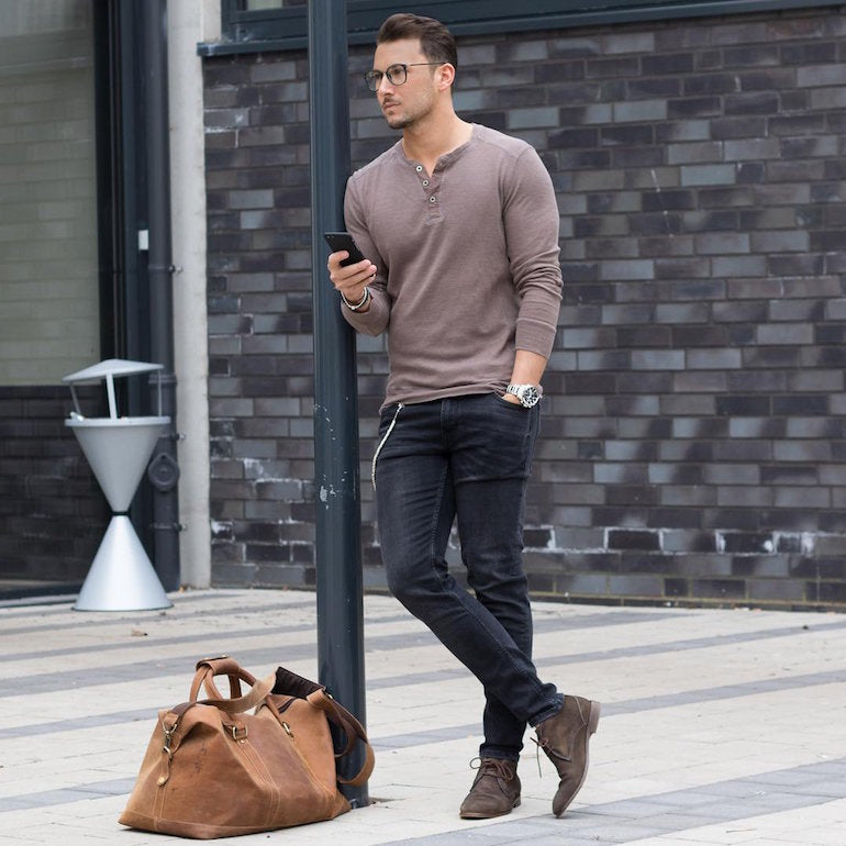 grey boots outfit men