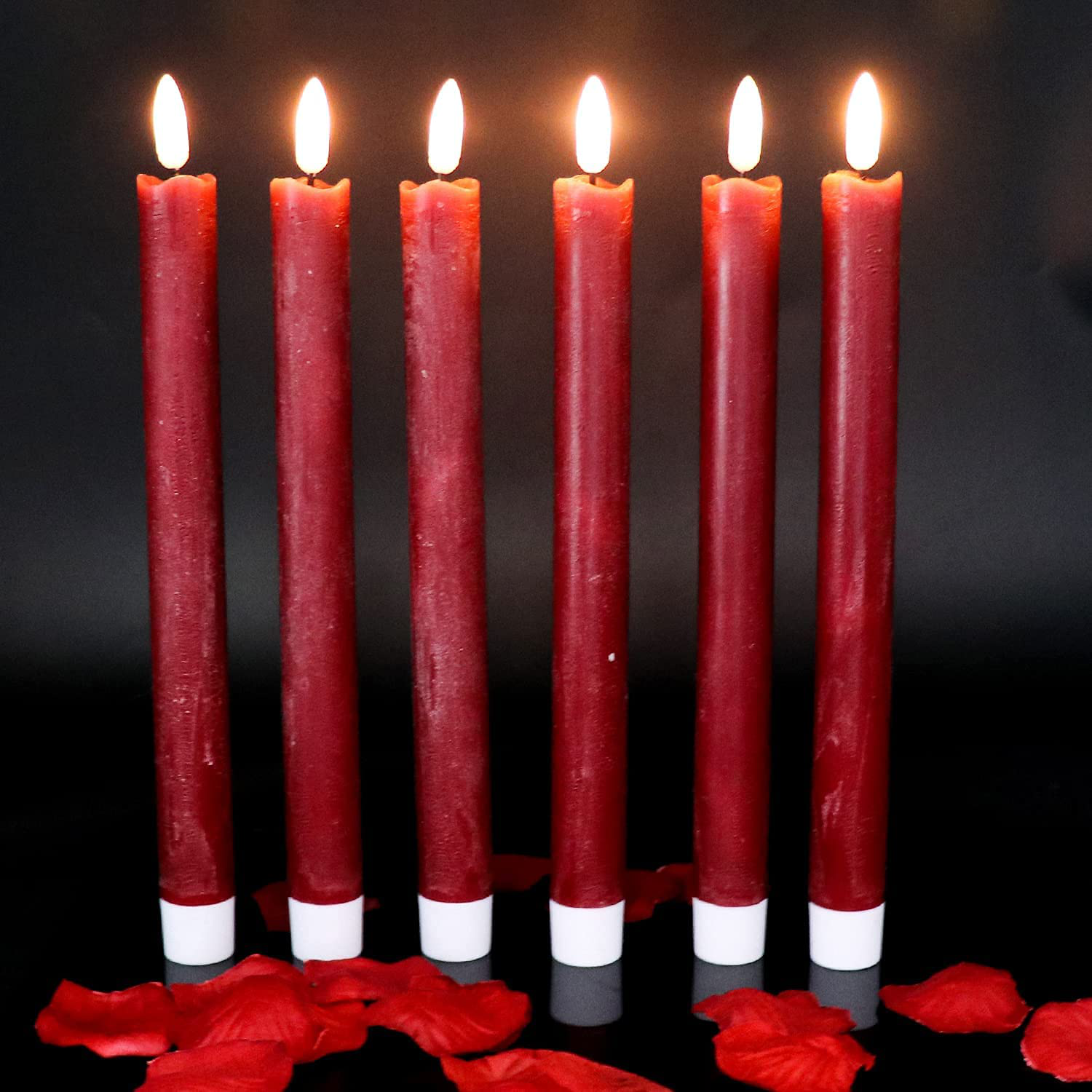 Wondise Flameless Flickering Taper Candles with Timer, 9 Inch Burgundy ...