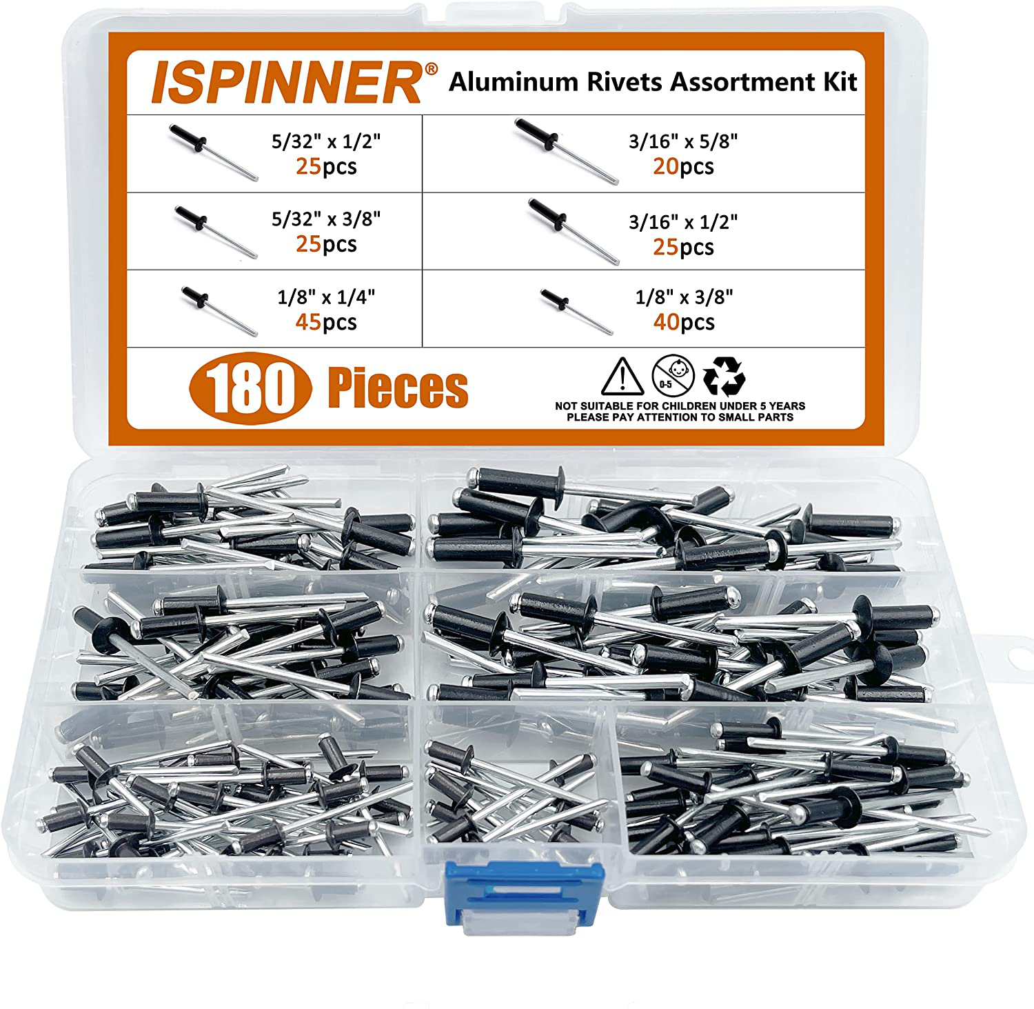 Ispinner 180pcs 6 Sizes Aluminum Blind Rivets Pop Rivets Assortment K Reliable Store 