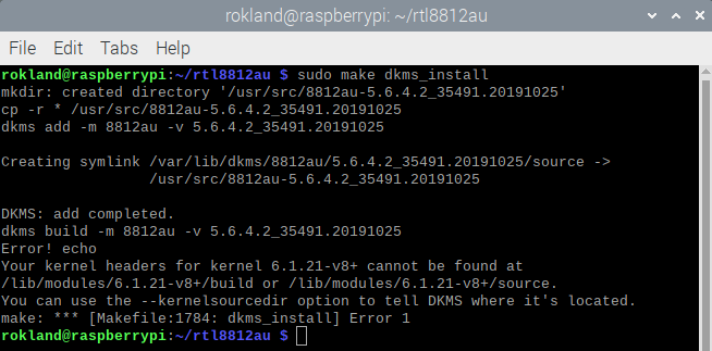 Raspberry Pi Terminal AWUS1900 driver install error