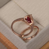 Pear Cut Ruby Bridal Set Engagement Ring - LUO