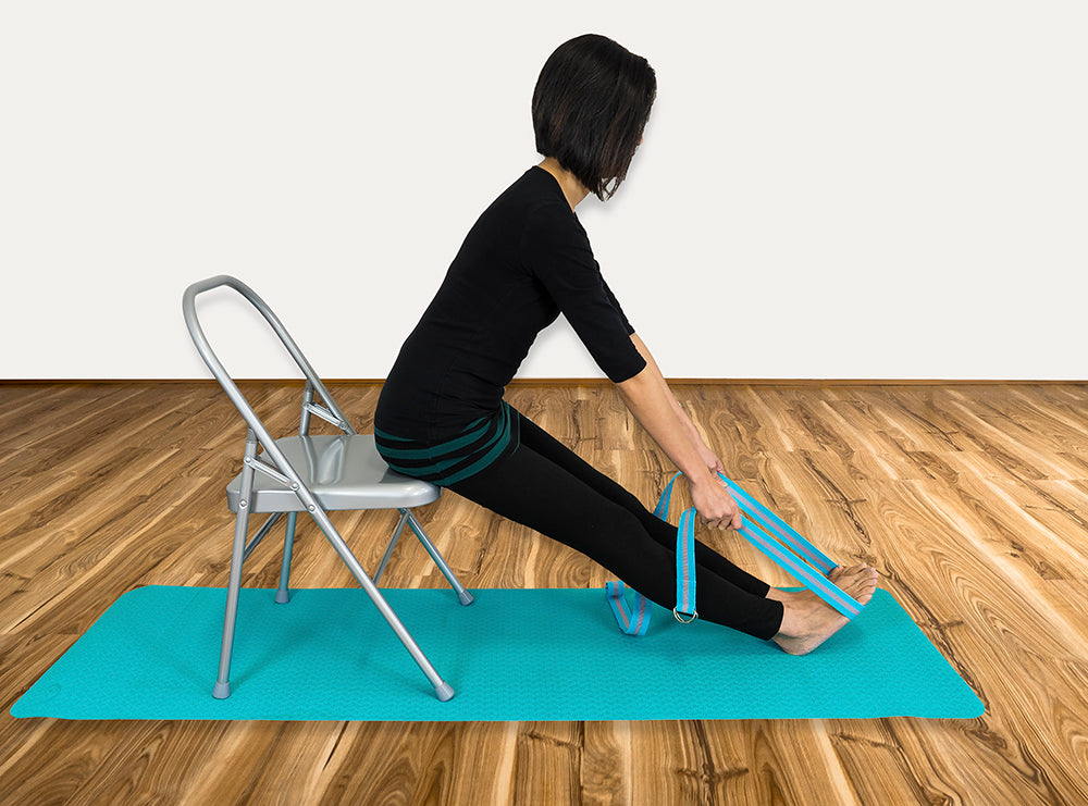 Foward Bend using Yoga Strap and Yoga Chair