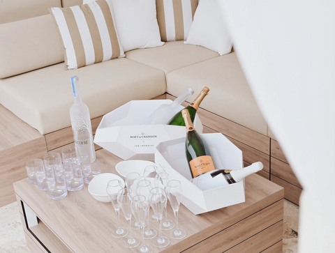 La Luna Beach Club with Tropique Cushions and Veuve Champagne
