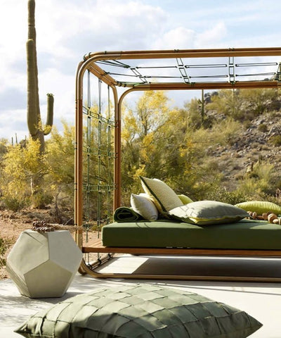Sunbrella Outdoor Cushions on Daybed in Green