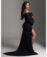 Load image into Gallery viewer, G106, Black Slit Cut Maternity Shoot Trail Baby Shower Gown, Size (XS-30 to XL-44)