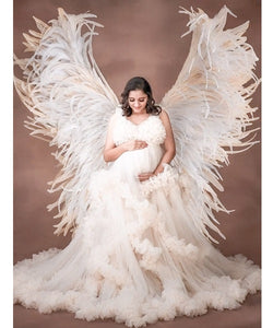 G558, White Ruffled Maternity Shoot  Baby Shower Trail Gown Size, (XS-30 to XL-44)