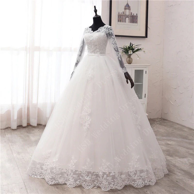white gown with sleeves