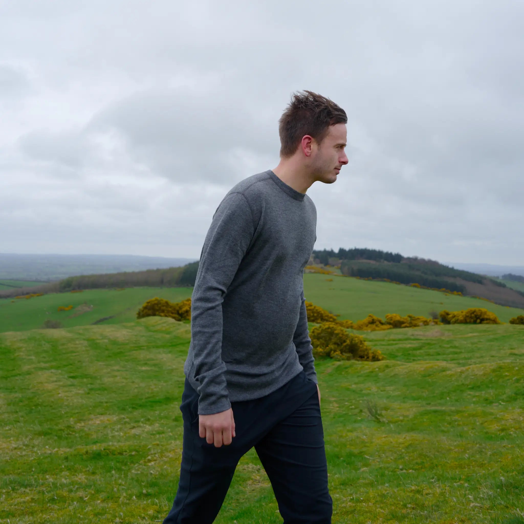 alpaca wool long sleeve t-shirt for men in gray color