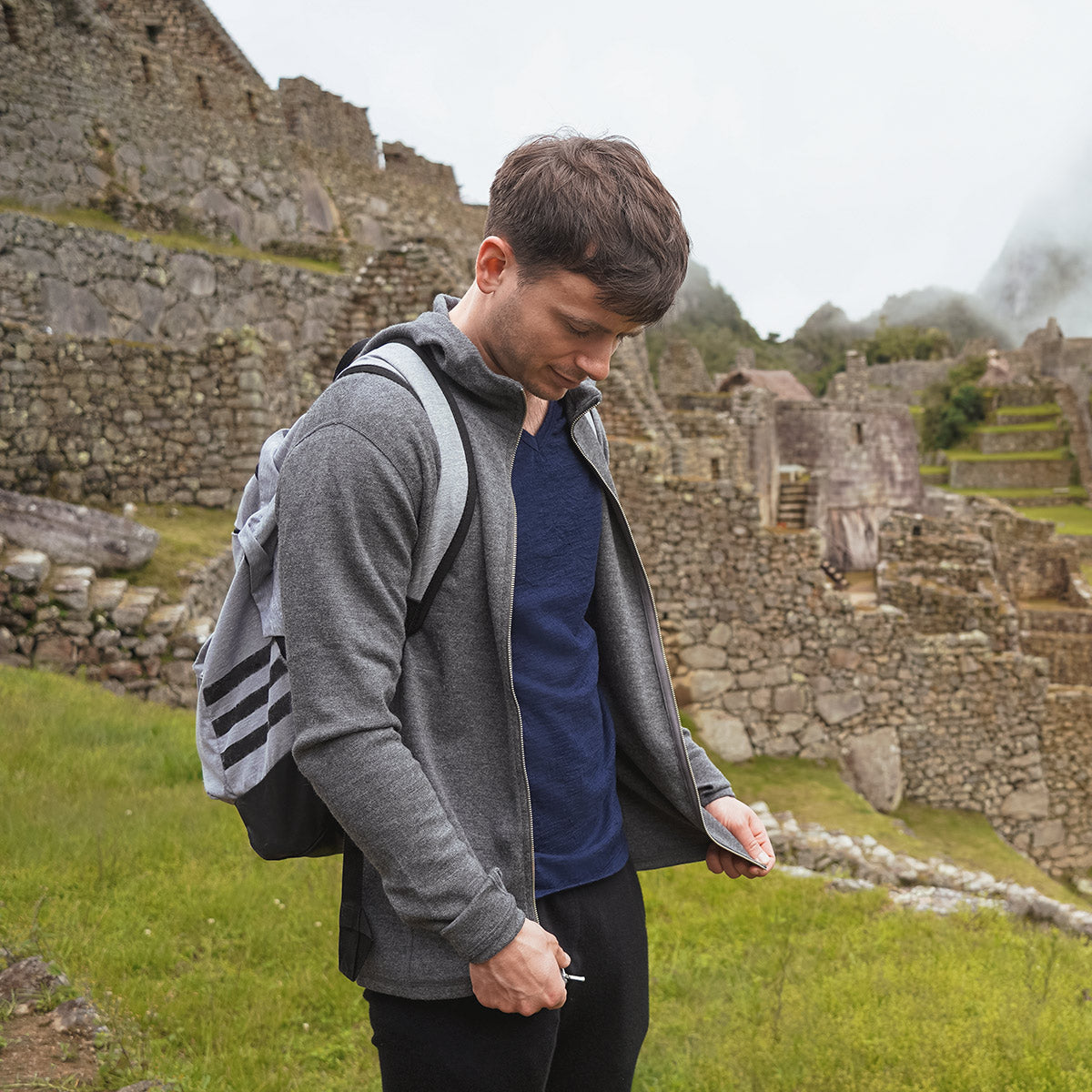 alpaca wool hoodie for men in gray color