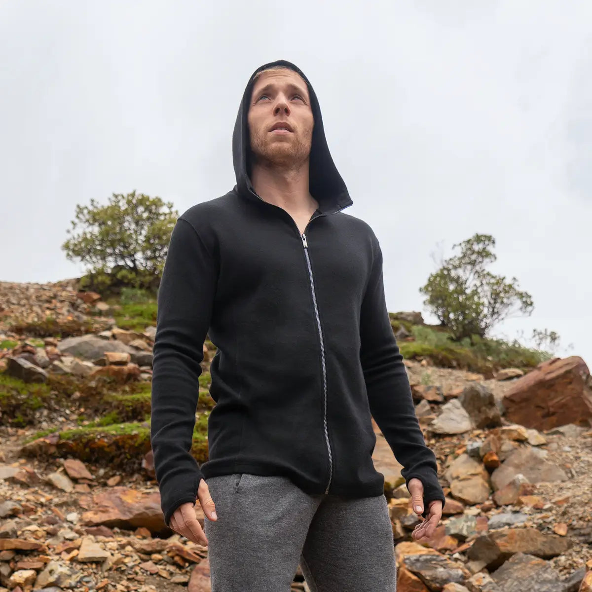 Men's Alpaca Wool Full-Zip Hoodie: 420 Midweight