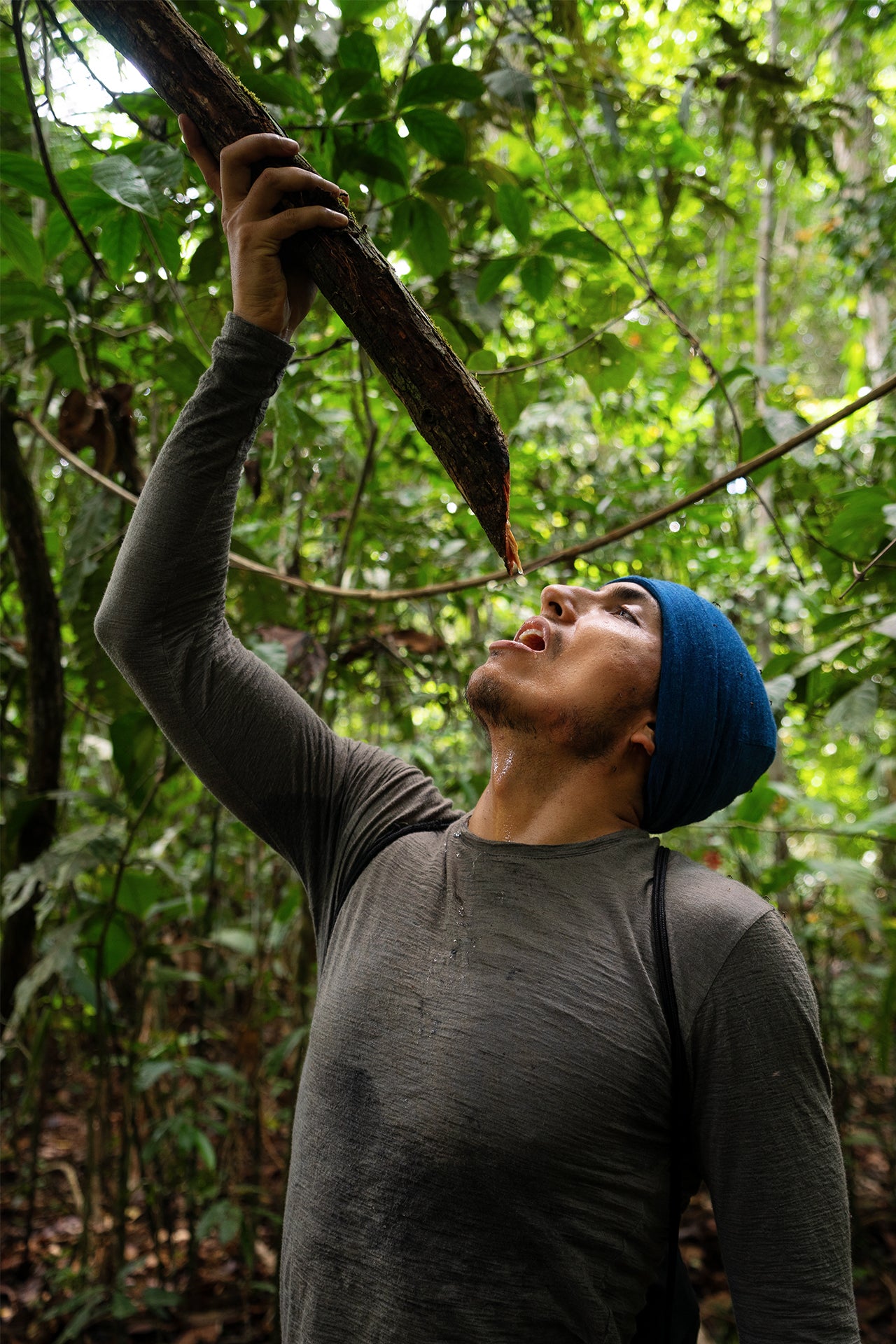 drinking water from the amazon wearing alpaca wool