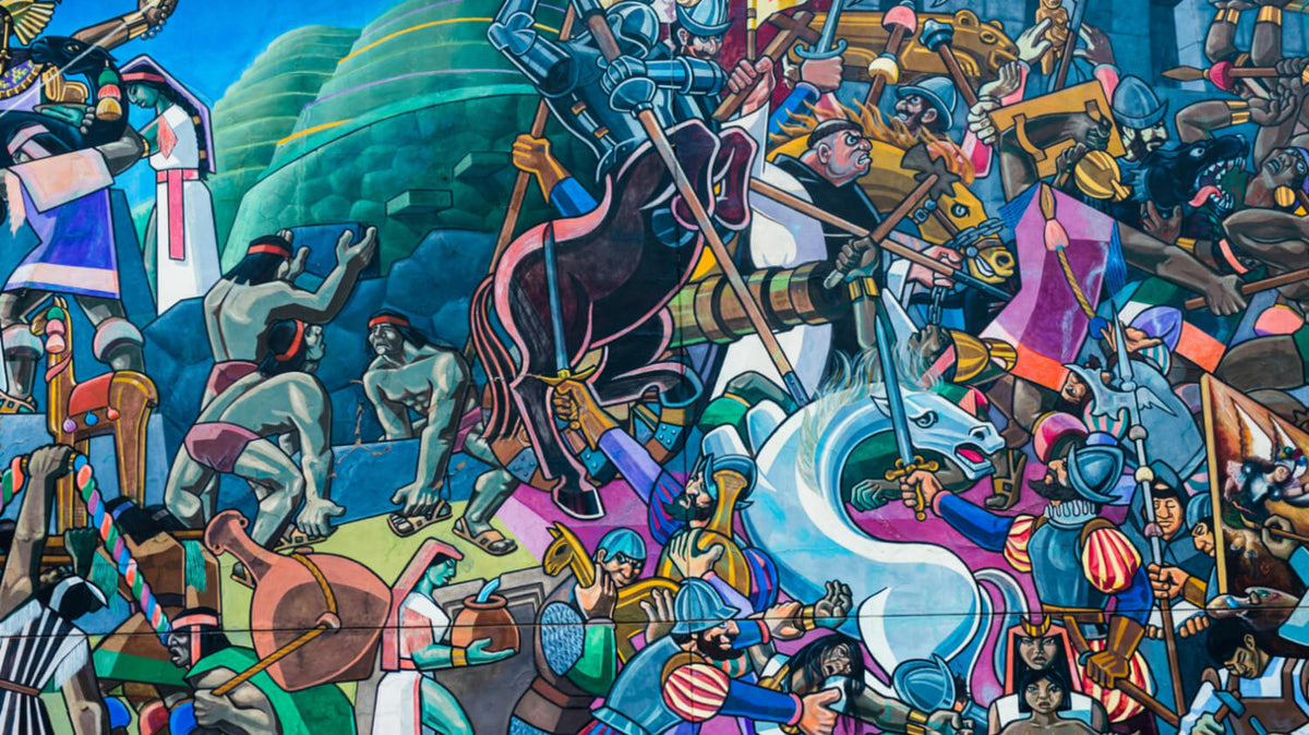 Mural depicting the Spanish conquest of the city of Cusco