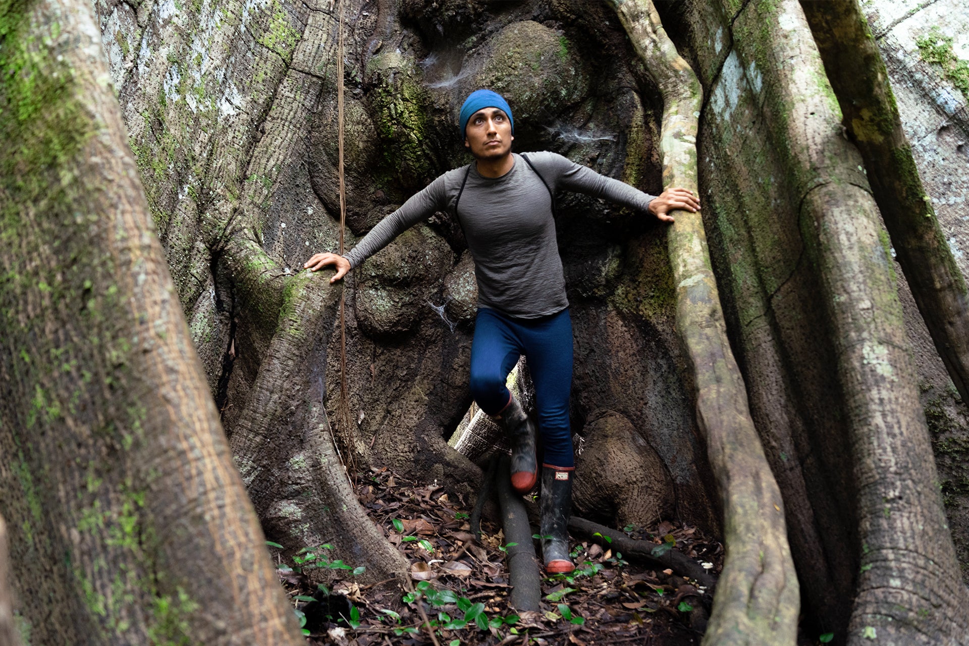 Man wearing breathable clothes in the amazon