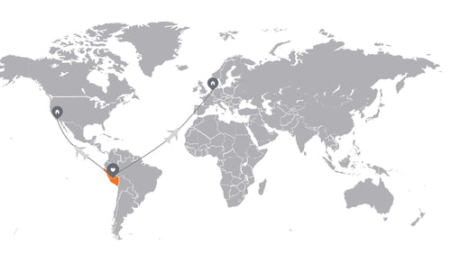 Map showing production of alpaca outdoor apparel in Peru and shipped abroad