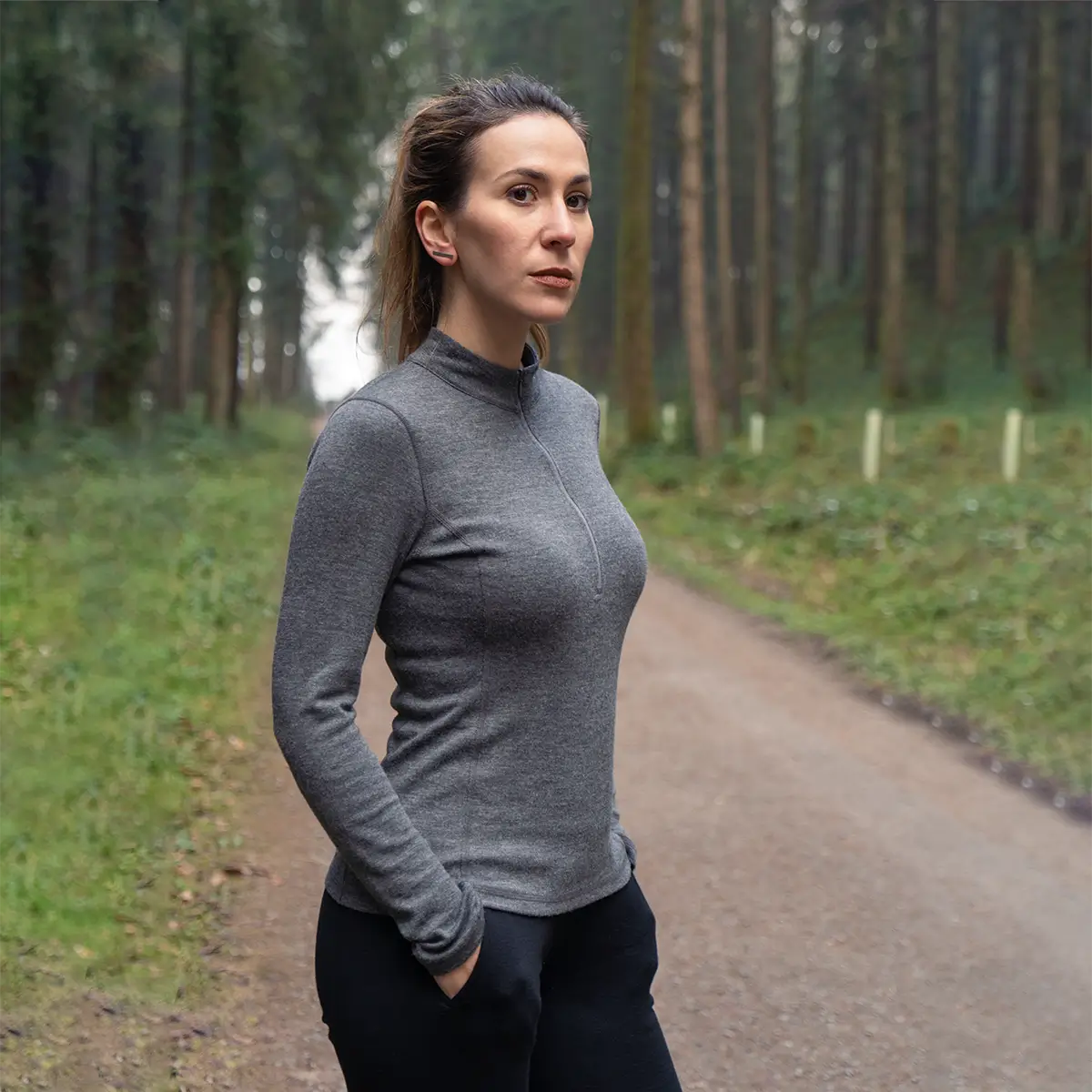 womens functional baselayer half zip color gray