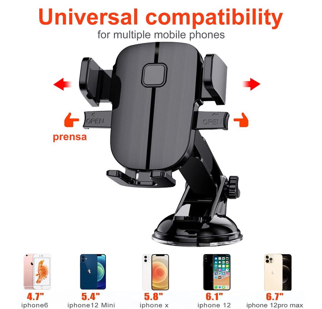 Support Téléphone Voiture, 2 en 1 Porte Téléphone Voiture Universel avec Ventouse Rotation 360° C pour iPhone, Samsung, Huawei, etc.