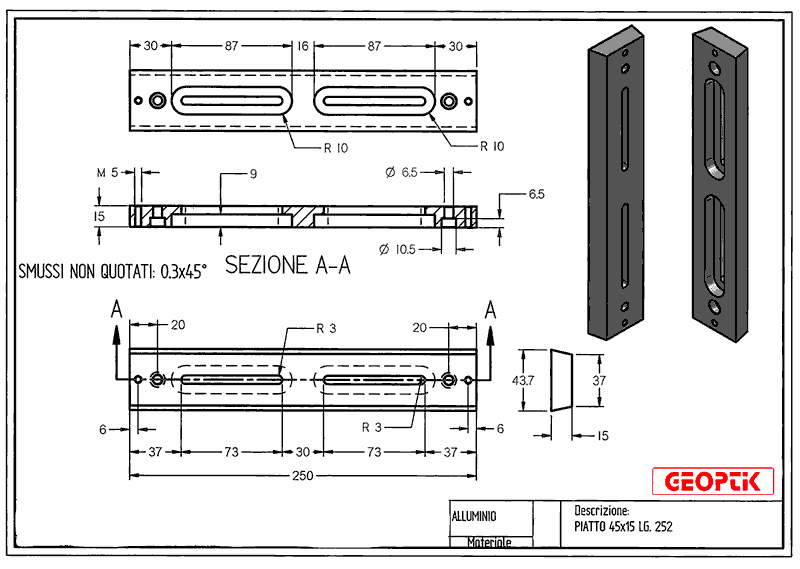 Geoptik Vixen dovetail bar 250mm schematic