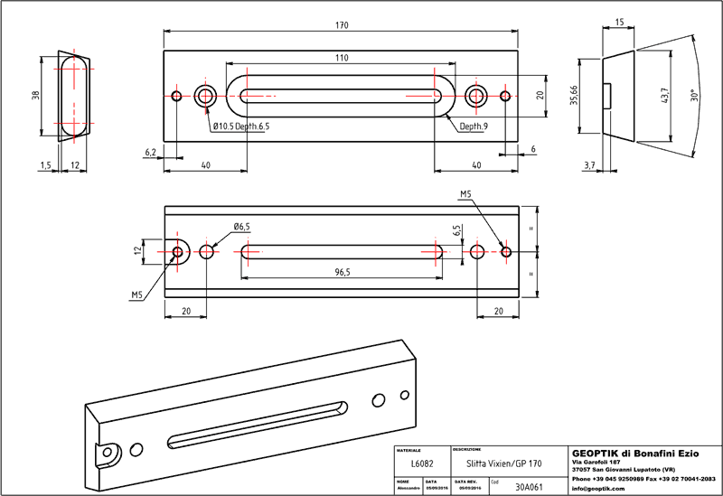 Geoptik Vixen dovetail bar 170mm schematic