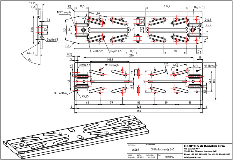 Geoptik Losmandy dovetail bar 340mm schematic