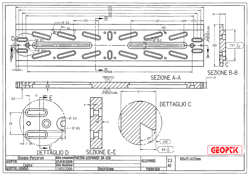 Geoptik Losmandy dovetail bar 450mm schematic