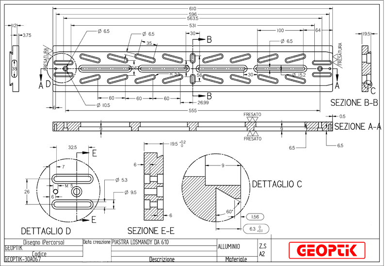 Geoptik Losmandy dovetail bar 610mm schematic