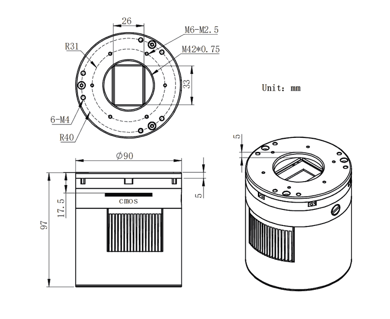 ZWO ASI2600MM Pro monochrome deep sky cooled CMOS astronomy camera schematics