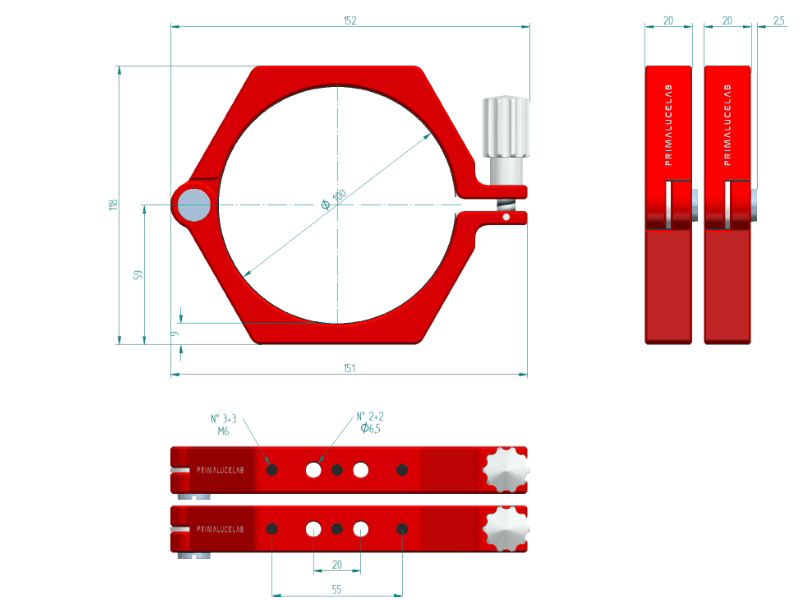 Prima Luce Lab PLUS 100mm telescope tube rings dimensions