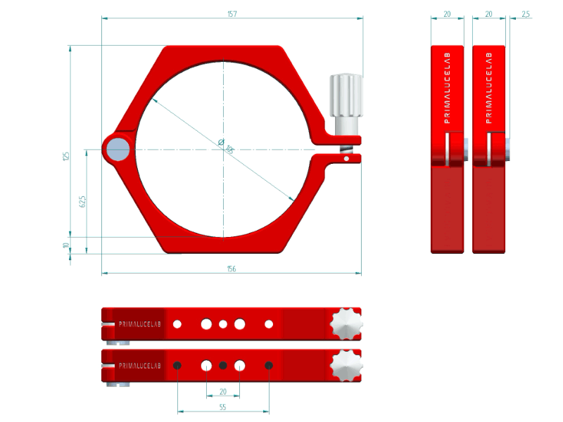 Prima Luce Lab PLUS 105mm telescope tube rings dimensions