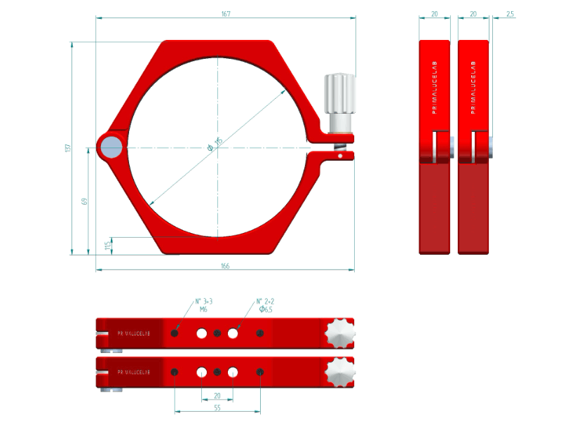 Prima Luce Lab PLUS 115mm telescope tube rings dimensions