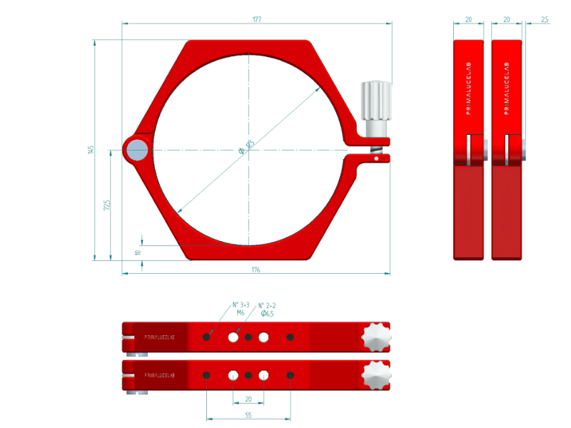 Prima Luce Lab PLUS 125mm telescope tube rings dimensions