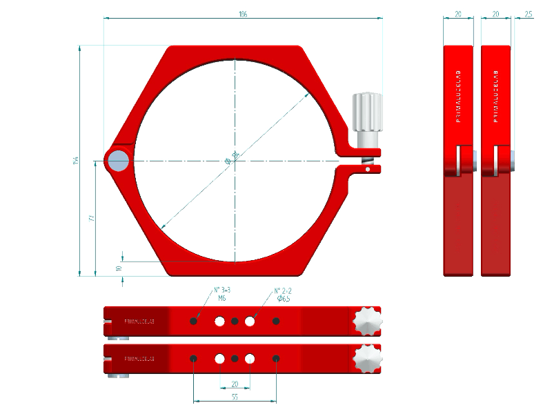 Prima Luce Lab PLUS 134mm telescope tube rings dimensions