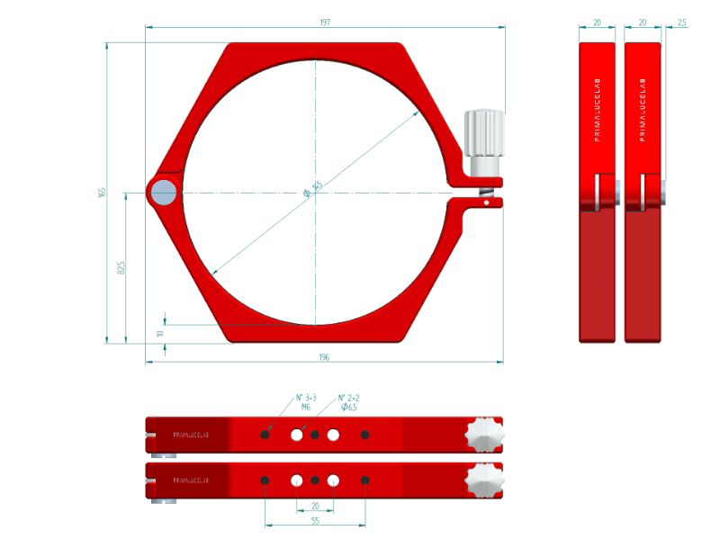 Prima Luce Lab PLUS 140mm telescope tube rings dimensions