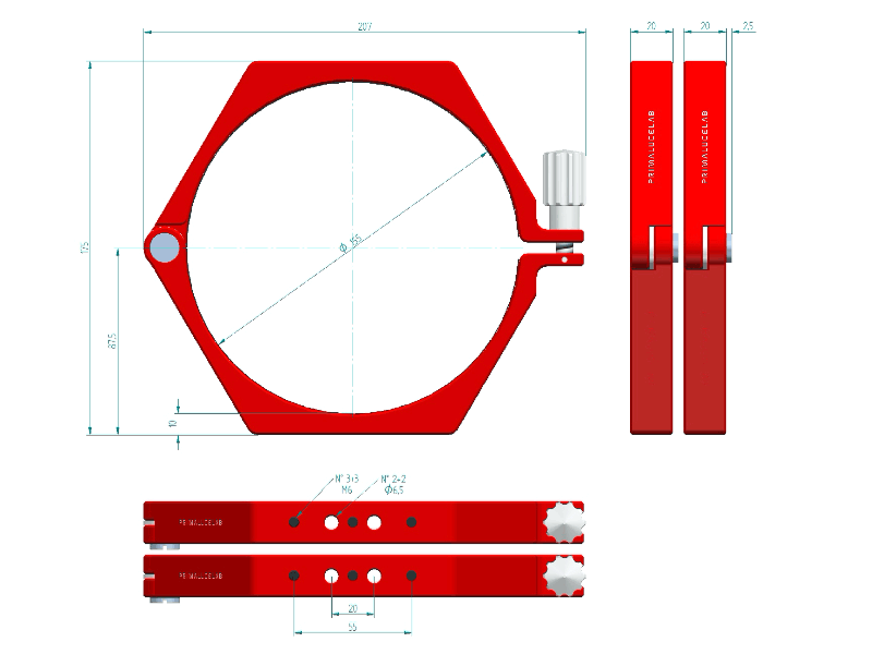 Prima Luce Lab PLUS 155mm telescope tube rings dimensions