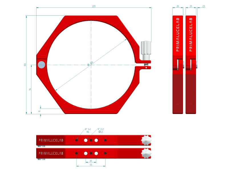 Prima Luce Lab PLUS 168mm telescope tube rings dimensions