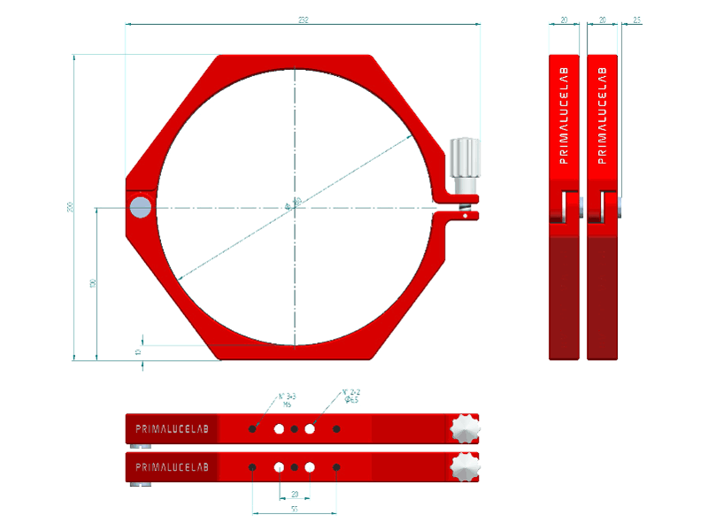 Prima Luce Lab PLUS 180mm telescope tube rings dimensions