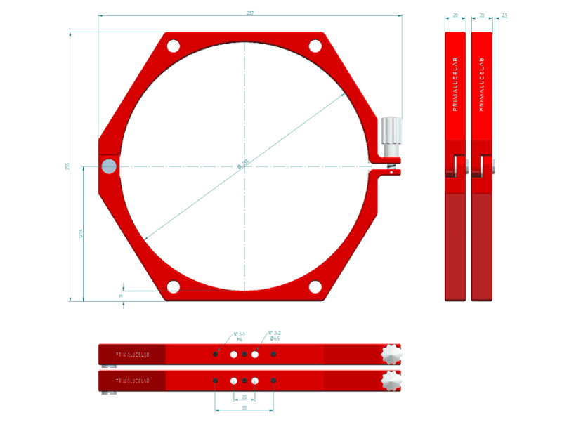 Prima Luce Lab PLUS 235mm telescope tube rings dimensions