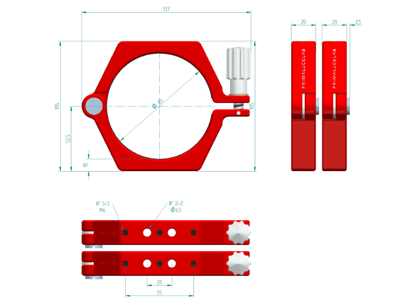 Prima Luce Lab PLUS 85mm telescope tube rings