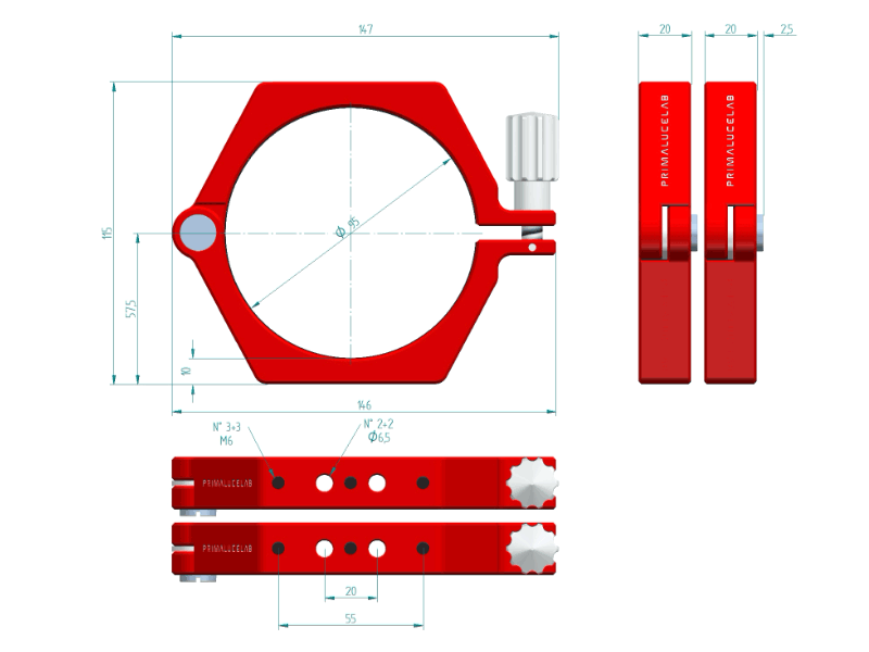 Prima Luce Lab PLUS 95mm telescope tube rings dimensions