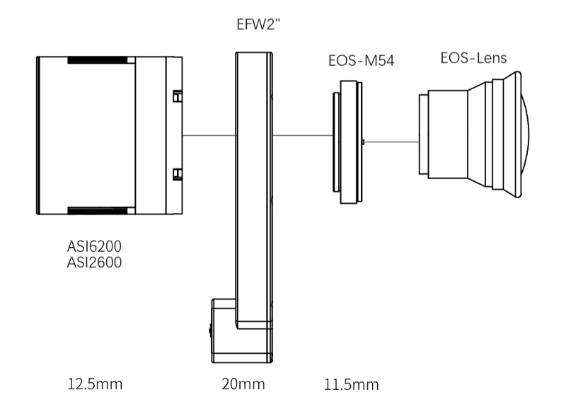 ZWO Canon EF lens adapter for EFW filter wheel 2" connection