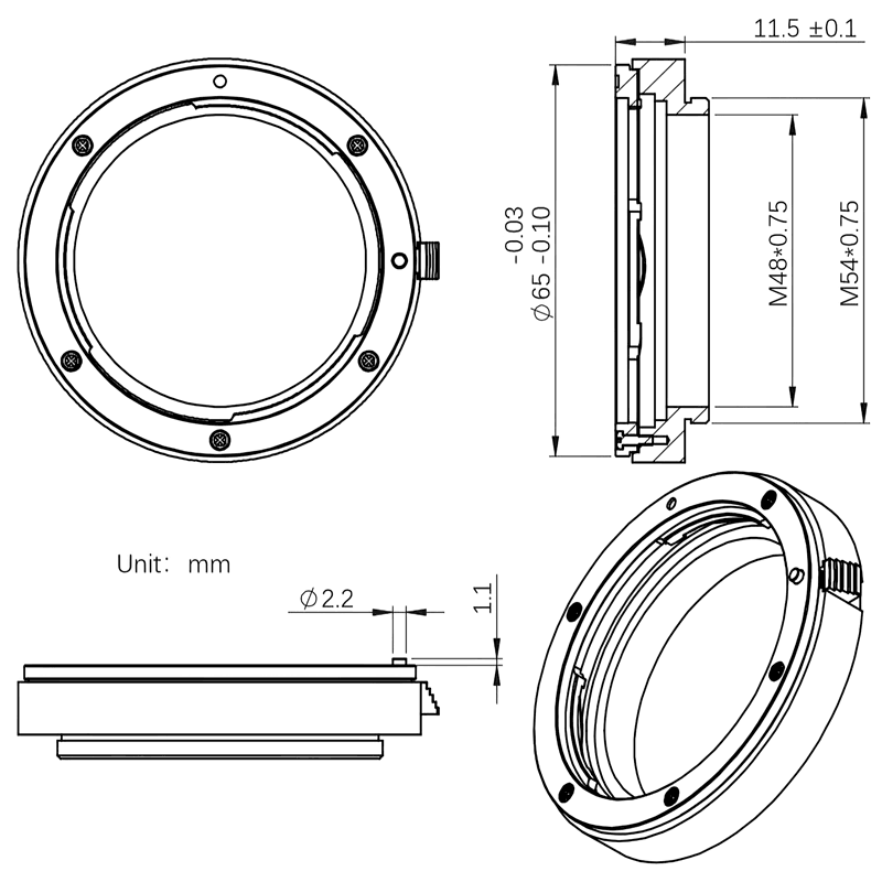 ZWO Canon EF lens adapter for EFW filter wheel 2" diagram