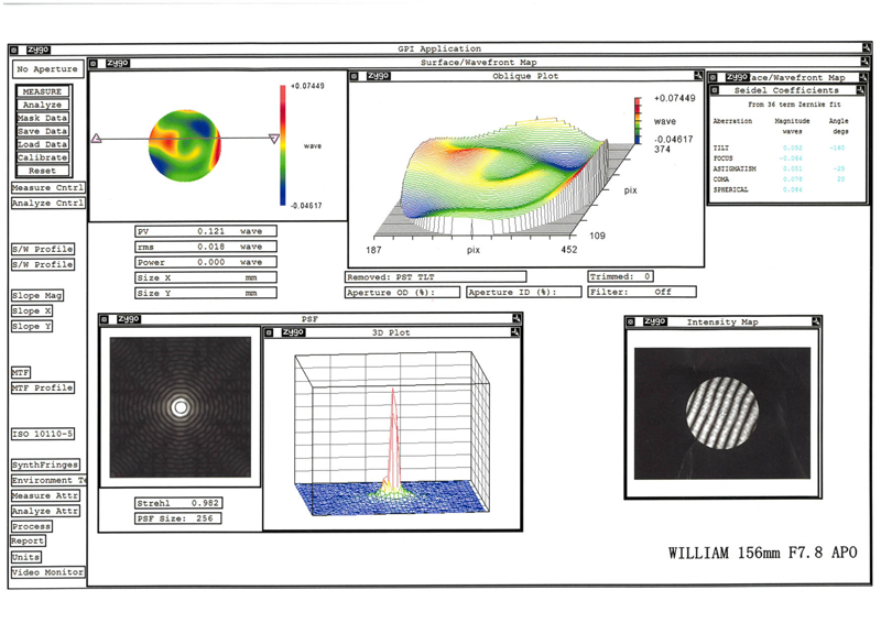 FLUOROSTAR 156 F/7.8 APO TRIPLET Zygo test report