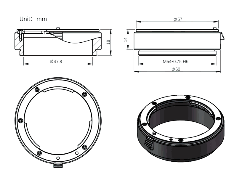 Nikon Lens adapter for ZWO EFW 2" electronic filter wheel schematic