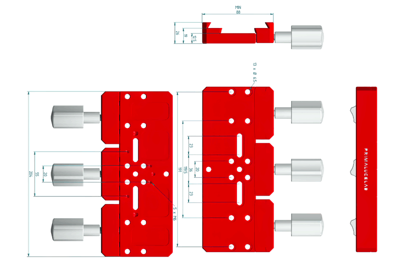 Prima Luce Lab Large Maxi dual dovetail clamp dimensions