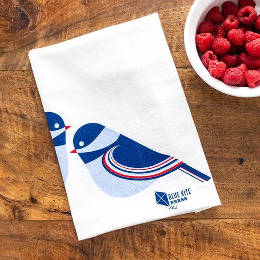 Blue Flour Sack Dish Towel Set with Reusable Bag