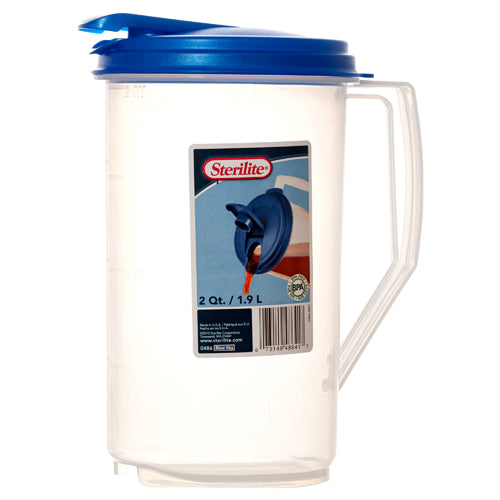 Sterilite 2 Qt Clear Plastic Drink Pitcher w/ Leak Proof Lid, Blue (6 Pack)  